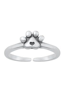 NWT- Sterling Silver (925) Adjustable Toe Ring, Paw Print with Heart